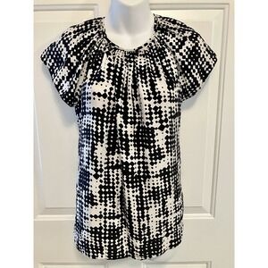 ALICE & TRIXIE Sz XS 100% Silk Black White Geo Print Shirt Top‎ Women’s